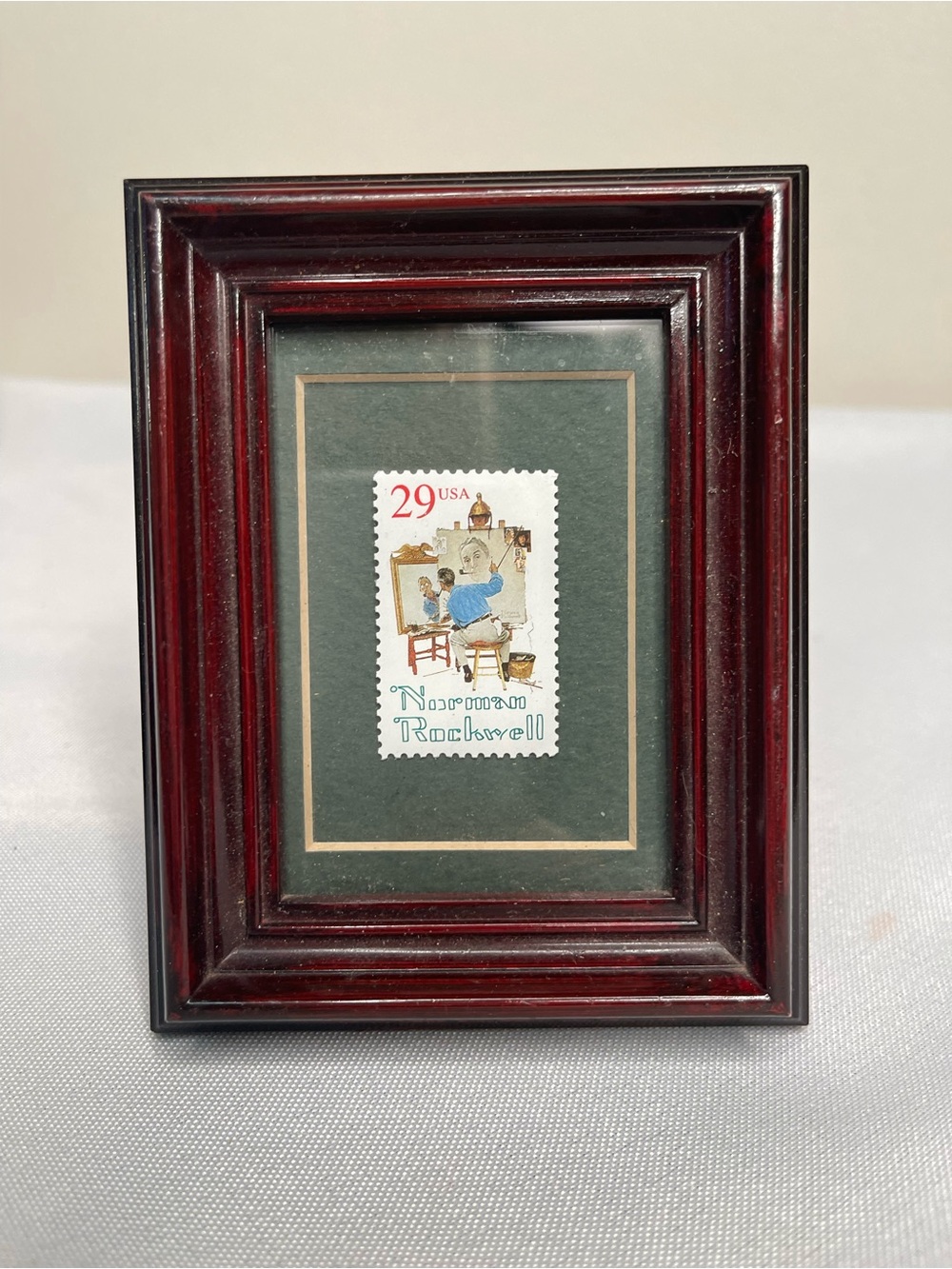 Norman Rockwell stamp Wood Tabletop Picture Frame 3.5x4.5 Portrait Matte Clear